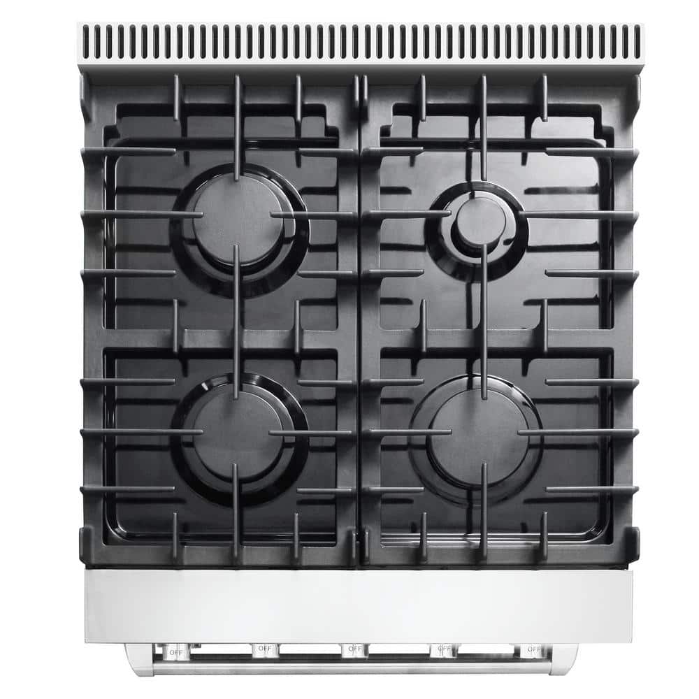 24-inch Stainless Steel Gas Range with Convection Oven and Cast Iron Grates