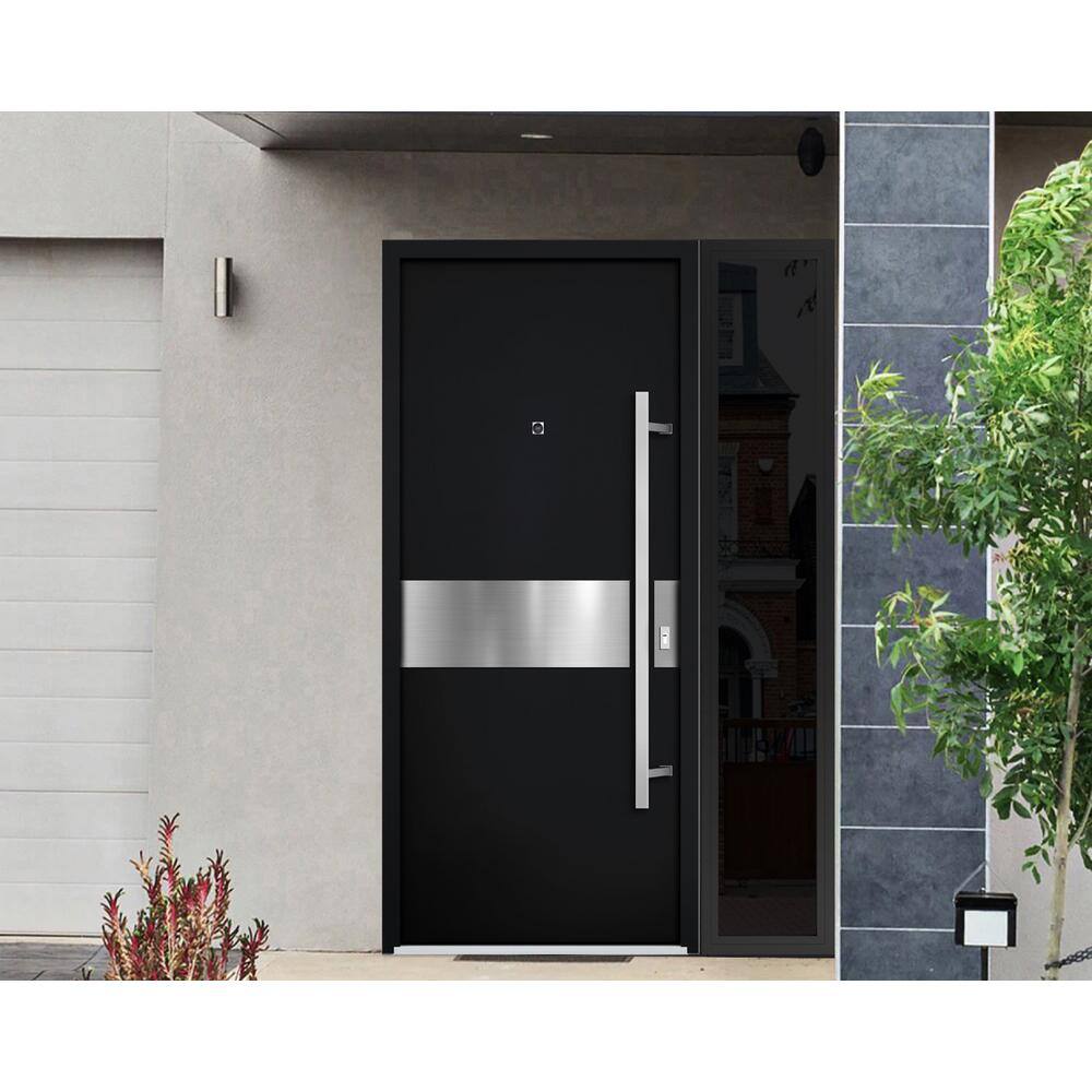 Modern Black Enamel Steel Front Door with Side Window
