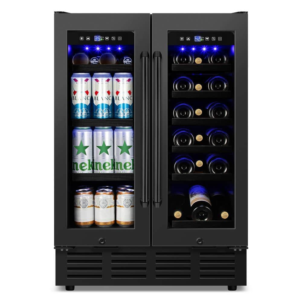 SOZT 23.5 in. Dual Zone 18-Wine Bottles and 68-Cans Beverage & Wine Cooler in Black with Safety Locks and Keys