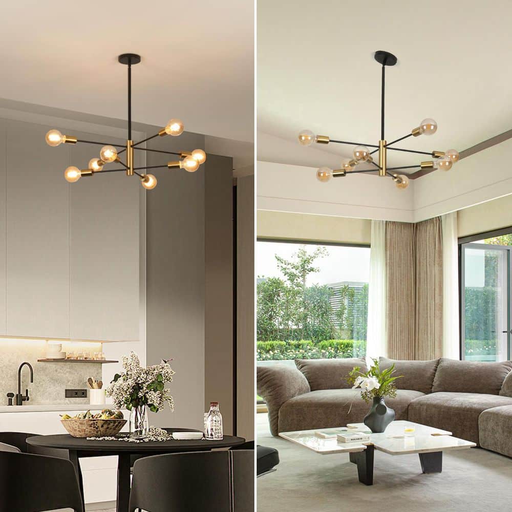 Gold and Black Metal 8-Light Sputnik Chandelier