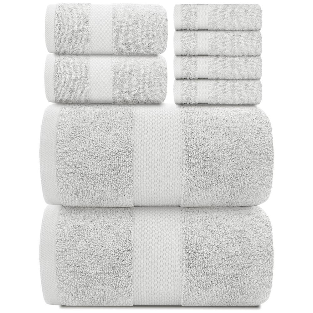 8-Piece Silver 100% Combed Cotton Towel Set