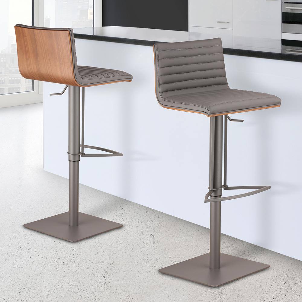 Armen Living Cafe 3141 in. Gray Faux Leather with Gray Metal Finish
