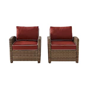 Bradenton 2-Piece Wicker Outdoor Seating Set with Sangria Cushions - 2 Arm Chairs