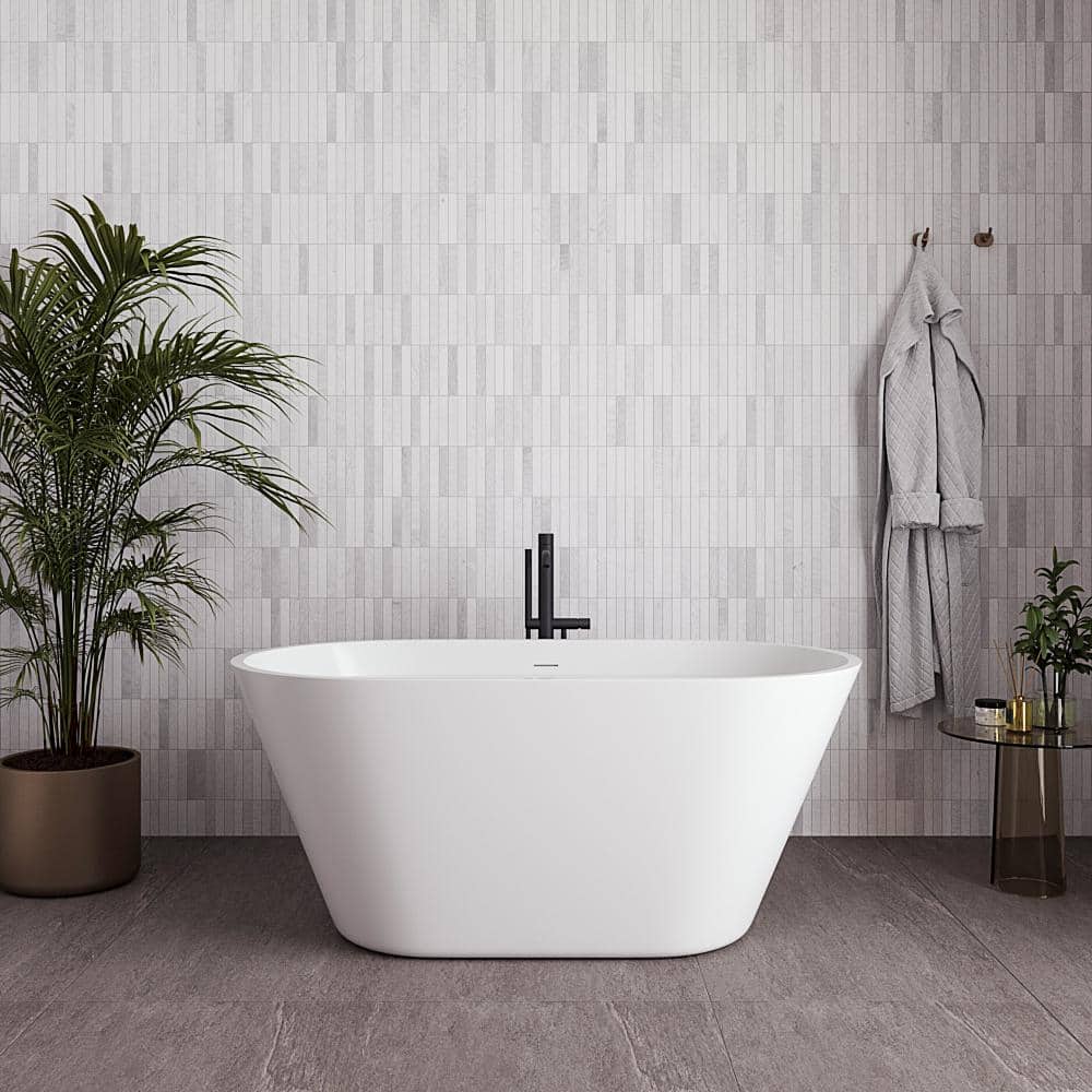 54 in. x 30 in. Acrylic Freestanding Soaking Bathtub in Glossy White with Matte Black Drain price history on PriceWatchPro