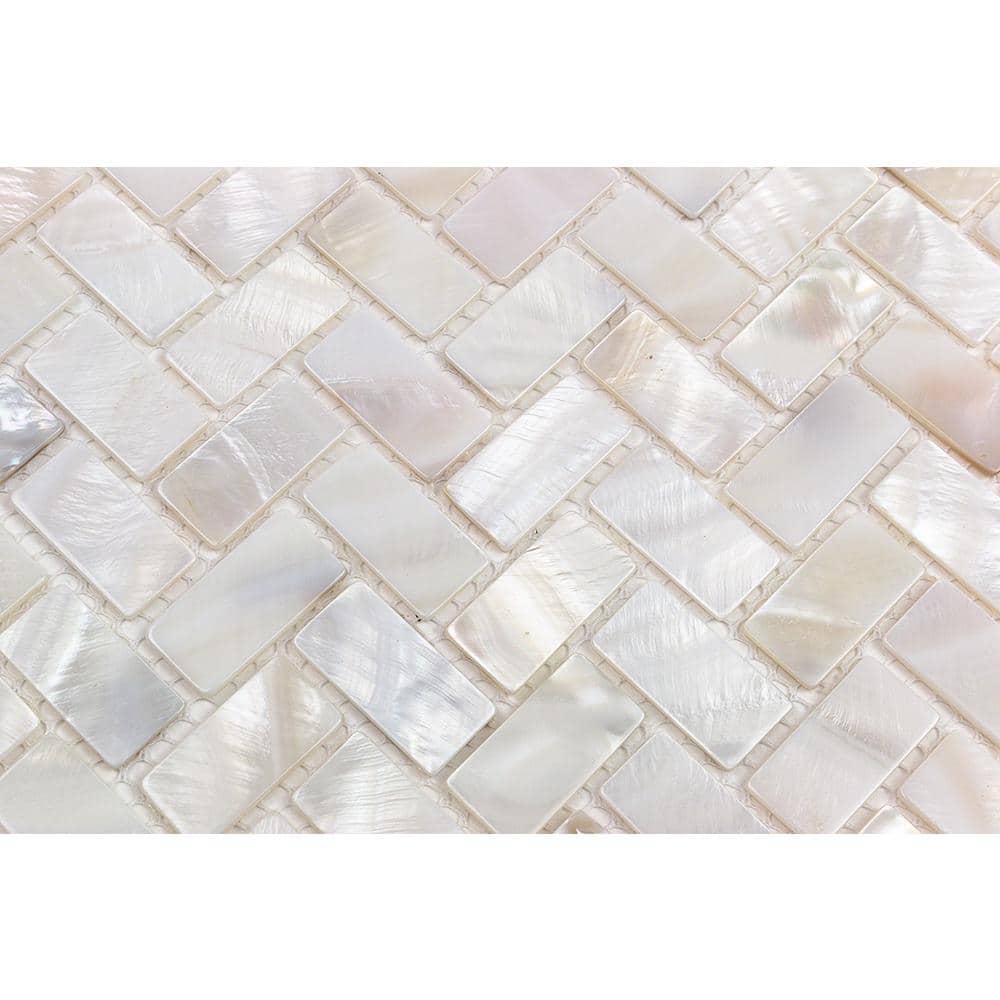 Pacif White Pearl Shell Herringbone Mosaic Tile