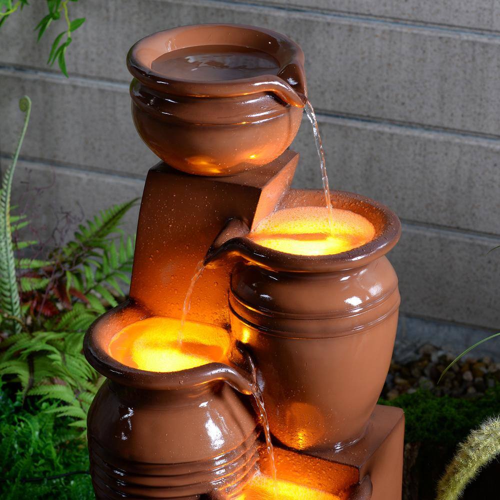 Terracotta Solar Powered 4-Tier Cascading Bowl Outdoor Fountain