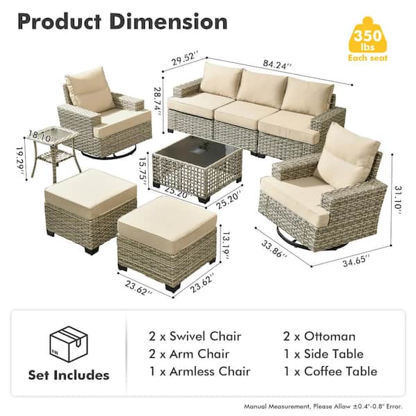HOOOWOOO Kelleys 9-Piece Wicker Outdoor Patio Conversation