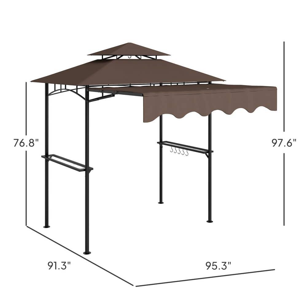 Brown Double Tiered Outdoor BBQ Grill Gazebo with Side Awning