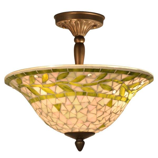 Springdale Lighting Mosaic 3-Light Antique Brass Semi-Flush Mount Light