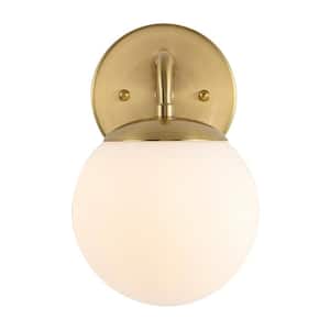 Louis Parisian Globe 5.75 in. 1-Light Brass Gold Metal Modern Contemporary LED Vanity Light with Frosted Glass