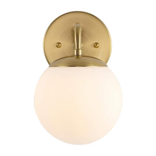 Louis Parisian Globe 5.75 in. 1-Light Brass Gold Metal Modern Contemporary LED Vanity Light with Frosted Glass