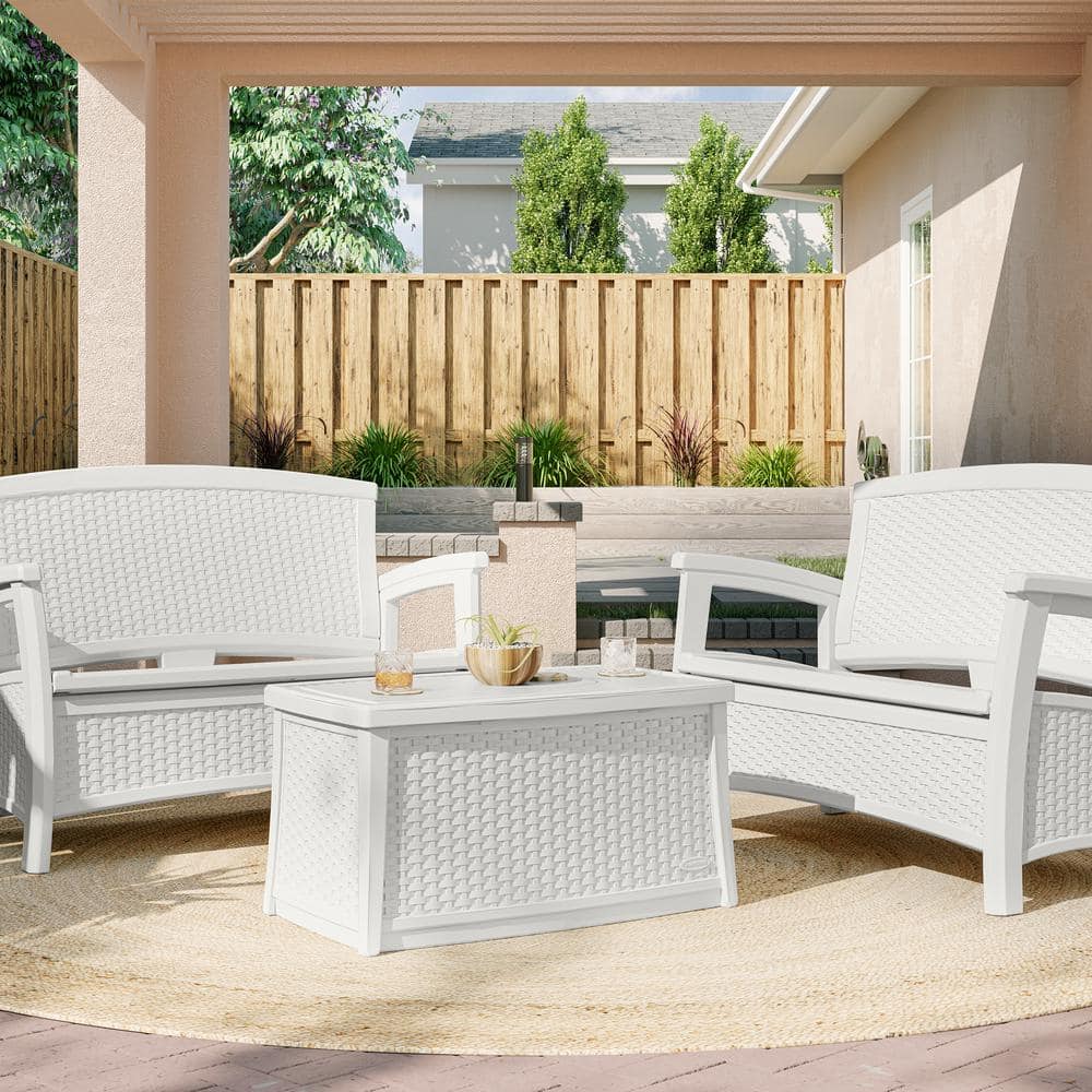 Ice Cube White Plastic Outdoor Coffee Table with Storage