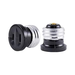 2-Pieces Polarized Handy Plug Convert Light Bulb to Outlet Socket Adapter 2-Prong in Black