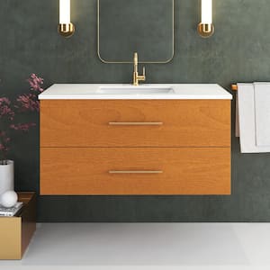 Napa 48" W x 22" D x 21-3/8" H Single Sink Bathroom Vanity Wall Mounted in Pacific Maple with White Quartz Countertop