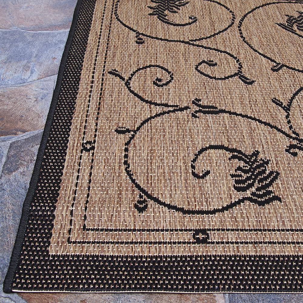 Rectangular Black Flat Woven Synthetic Indoor/Outdoor Rug