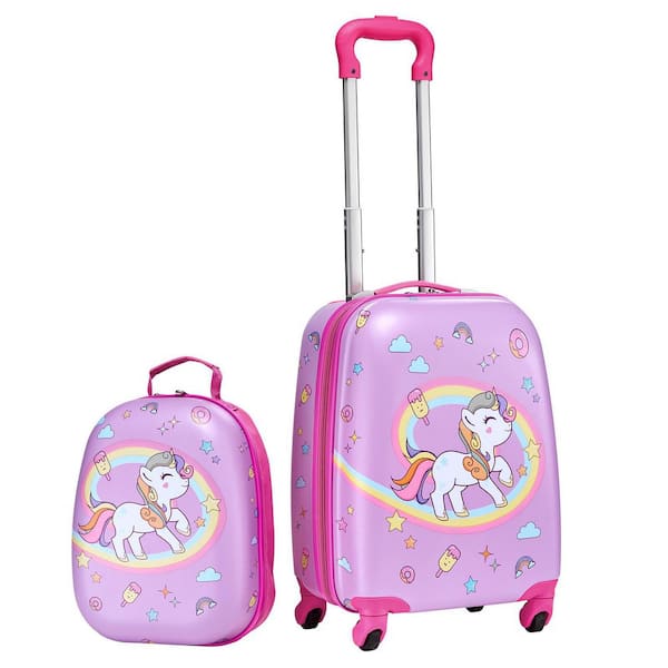 Kids 2-Piece Luggage Set, 18 in. Hardside Rolling Suitcase with Backpack, Unicorn Carry-On, Airline Approved 2025 update