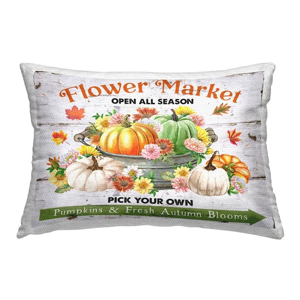 Autumn Flower Market Off-White Rectangular Outdoor Throw Pillow