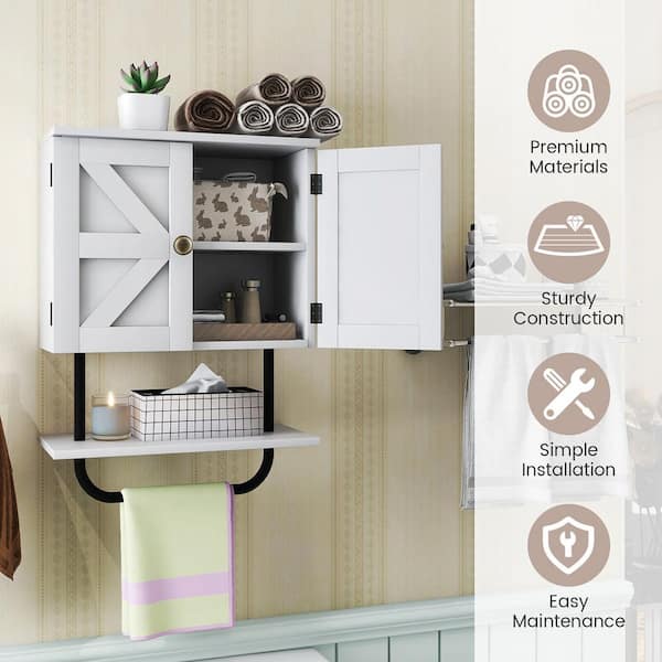 Gymax Bathroom Wall Cabinet Medicine Storage Cabinet w/ Open Shelf & Towel  Bar