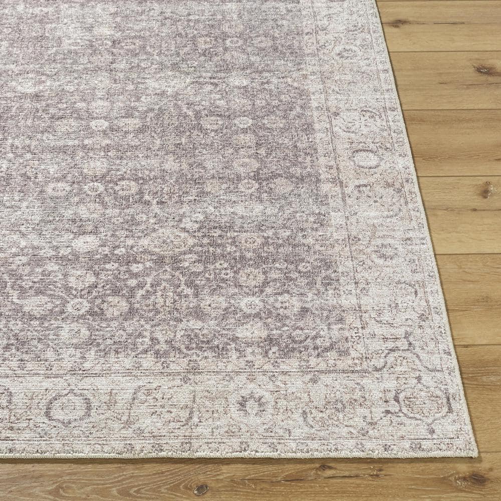 Spokane Vintage Border Dark Brown and Cream Synthetic Area Rug