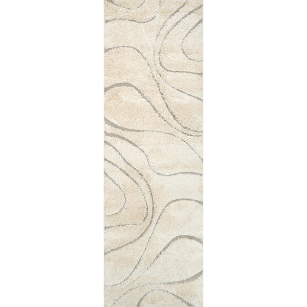 Carolyn Contemporary Curves Shag Cream 3 ft. x 10 ft. Runner Rug