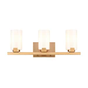 Central 3-Light Brushed Gold Transitional Vanity Light with Glass Shade