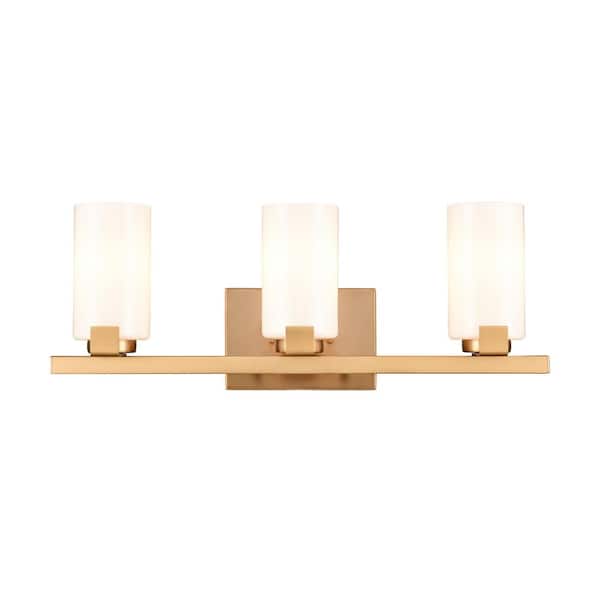 Titan Lighting Central 3-Light Brushed Gold Transitional Vanity Light with Glass Shade