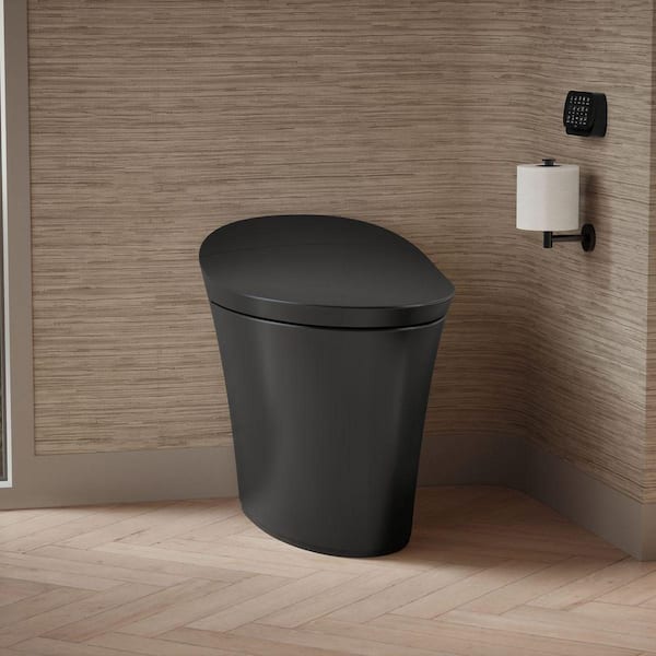 Veil 12 in. Rough In One-Piece 0.8/1.28 GPF Dual Flush Elongated Smart Bidet Toilet in Honed Black with BuiltiIn Bidet