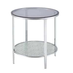 Frostine 22 in. Chrome Round Tempered Glass End Table with Shelf