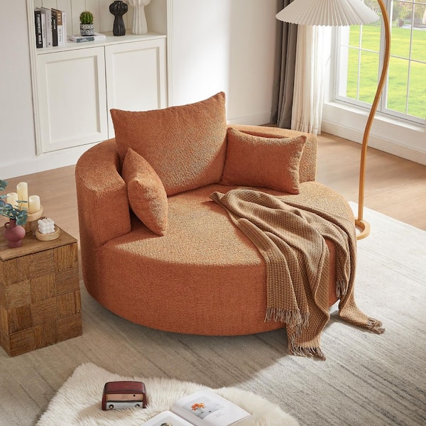 Harper & Bright Designs Red 360° Swivel Chenille Accent Barrel Chair with 3 Removable Pillows, Round Sofa Chair