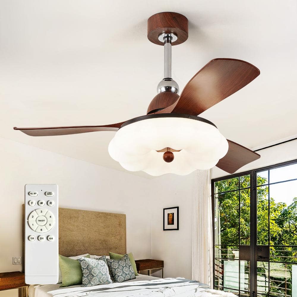 42 in Chrome Housing Walnut 3-Blade Downrod Mount Modern Ceiling Fan with Light Dimmable LED Remote for Living Room price history on PriceWatchPro