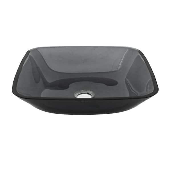16 in. Vessel Bathroom Sink 16 in. Black Glass with Pop-up Drain