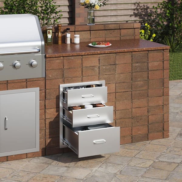 Outdoor Kitchen 18 in. W x 23 in. H x 23 in. D Stainless Steel, 3-Drawers with Chrome Handle, Access Drawer