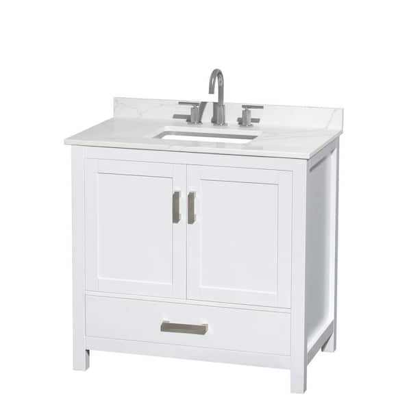 Wyndham Collection Sheffield 36 in. W. x 22 in. D x 35 in. H Single Bath Vanity in White with Giotto Quartz Top