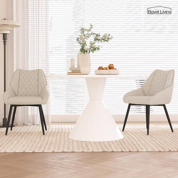 Boyel Living Beige Fabric Diamond Shaped Soft Dining Chair with Metal Legs(Set of 2)