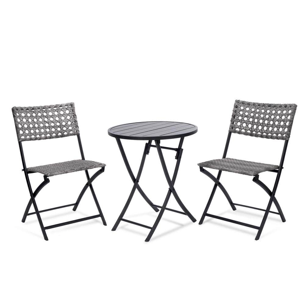 BACKYARD EXPRESSIONS PATIO · HOME · GARDEN 3Piece Wicker Outdoor Bistro Set in Grey 914863