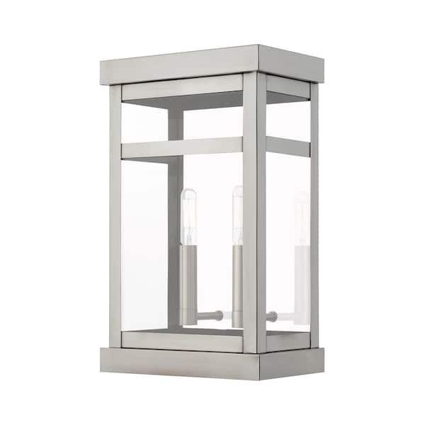 AVIANCE LIGHTING Wessex 15 in. 2-Light Brushed Nickel Outdoor Hardwired Wall Lantern Sconce with No Bulbs Included
