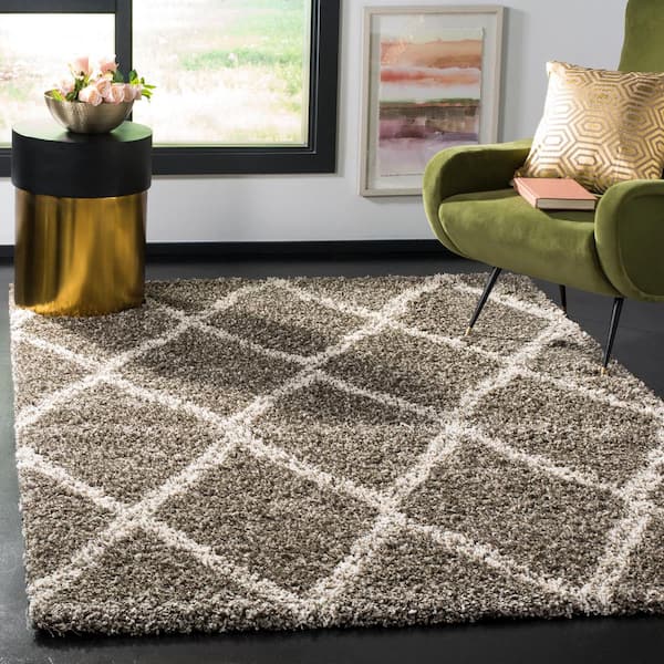 Hudson Shag Gray/Ivory 8 ft. x 10 ft. Geometric Diamonds Area Rug