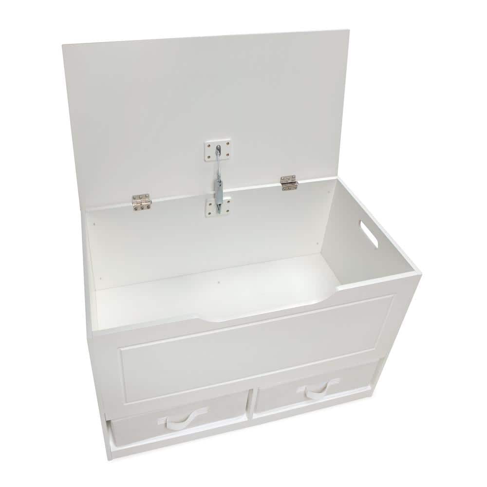 Dual-Tone White & Gray Toy Storage Bench with Reversible Baskets