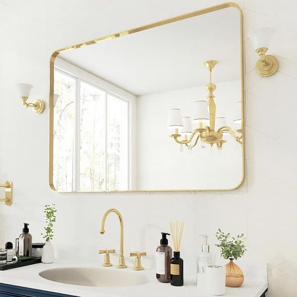 TOOLKISS 48 in. W x 36 in. H Rectangular Aluminum Framed Wall Bathroom Vanity Mirror in Gold