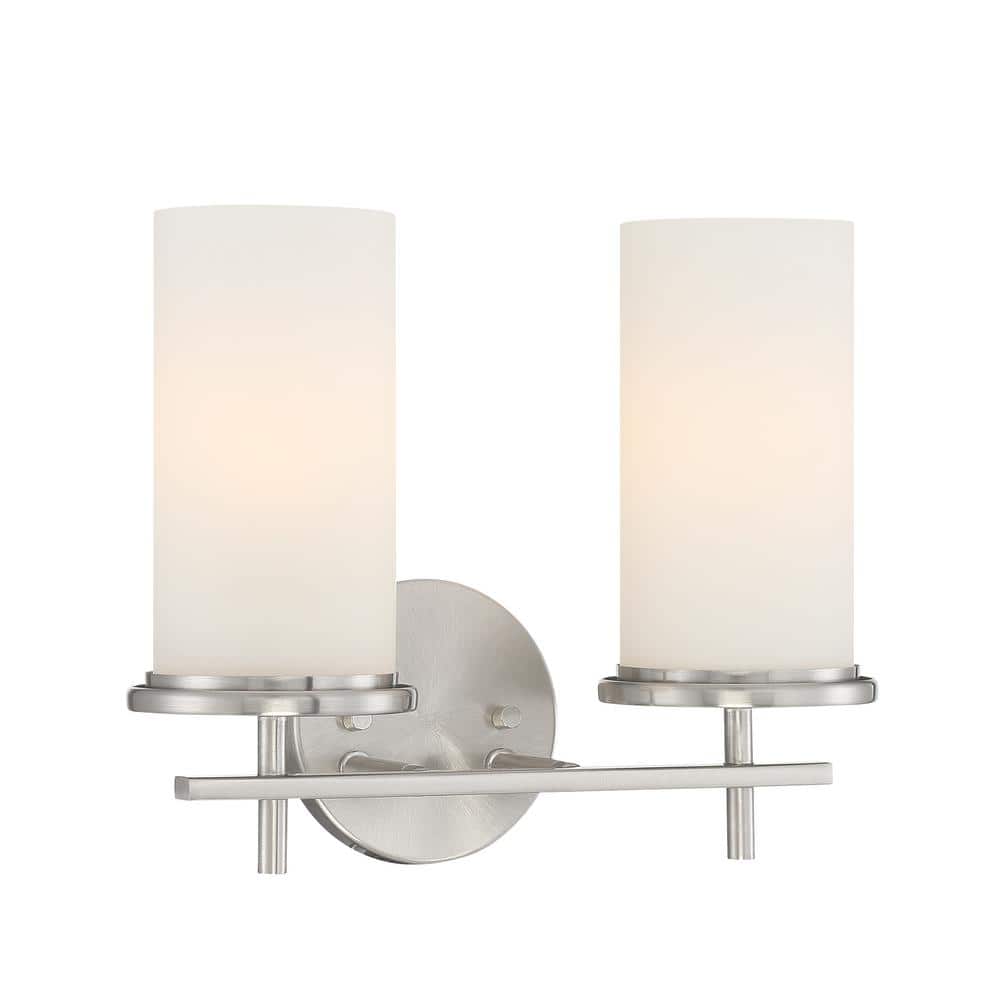 Brushed Nickel 2-Light Cylinder Bathroom Vanity Fixture