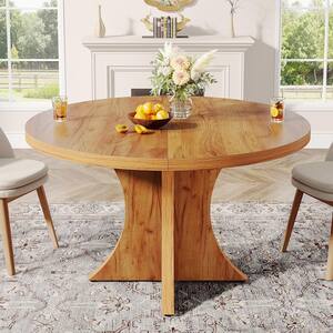 Halsey Oak Grain Wood 47 in. Pedestal Dining Table, Round Dinner Kitchen Dining Room Table Seats 4