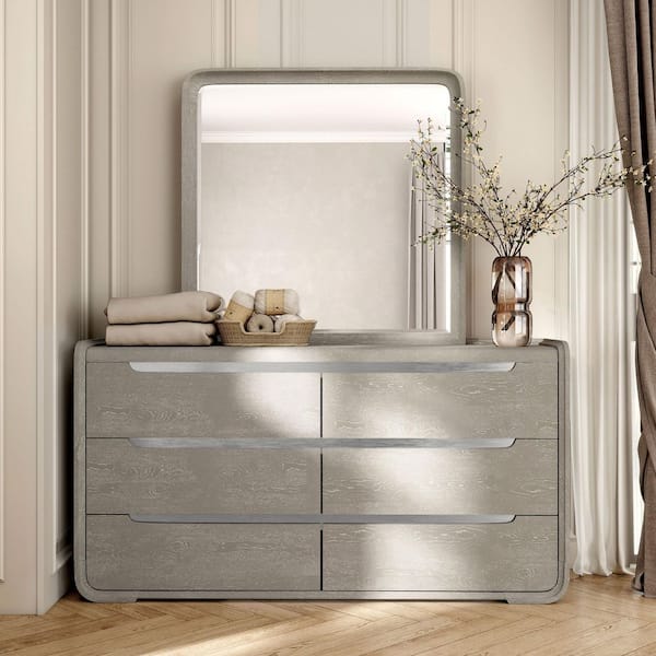 grey mirrored dresser Gunnison 6-drawer with Mirror Silver Metallic  Furniture Avenue drawer dresser and mirror set as a statement Cameo Grey Dresser & Mirror