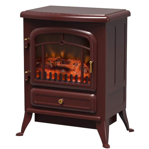 Siavonce 22 in. Electric Fireplace Heater, Freestanding Fire Place Stove with Realistic LED Flames and Overheating Protection Red