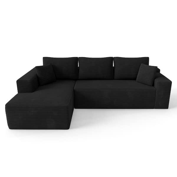 Ellis 104 in. Wide Arm Boneless 2-Piece Corduroy Fabric L-Shape Modular Sectional Sofa in. Black with Left Chaise