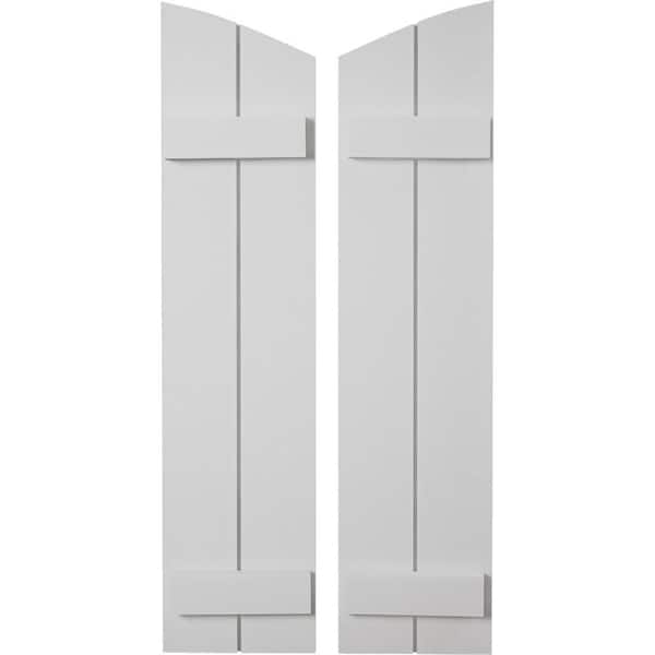 11 in x 46 in Polyurethane Smooth Two Board Joined Board-n-Batten Elliptical Top Shutters Primed Tan
