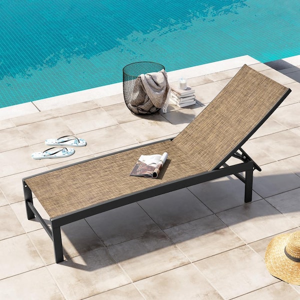 Crestlive Products 1-Piece Metal Adjustable Outdoor Chaise Lounge in Gray Brown