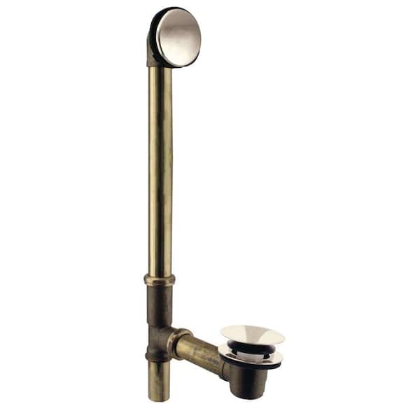 Westbrass Illusionary 17 GA Brass 22-1/2 in. Bath Waste and Overflow with Full Cover Tip-Toe Drain in Polished Nickel