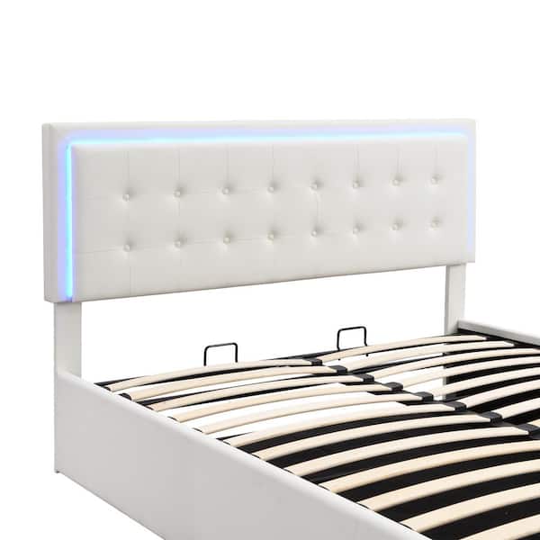 White Faux Leather Upholstered Button Tufted Low Profile Platformed Bed  Frame