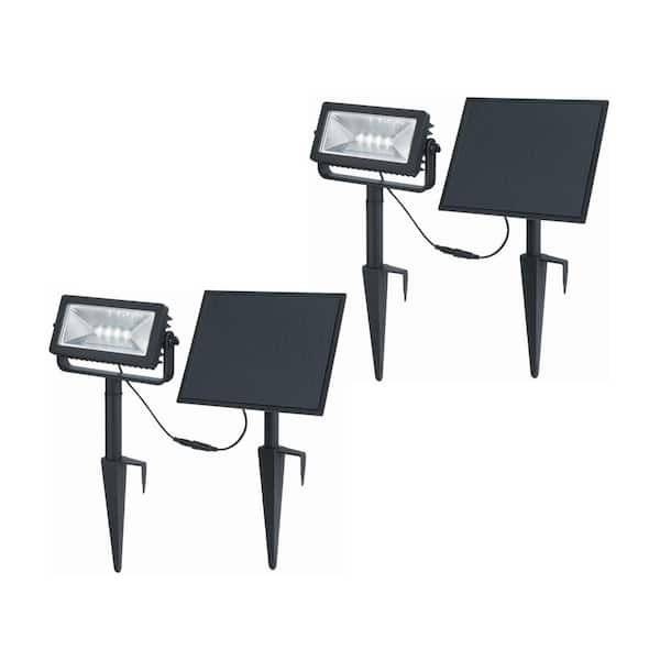 150-300 Lumens Black LED High-Low Rectangular Outdoor Solar Wall Wash Spotlight with Adjustable Lamp Head (2-Pack)