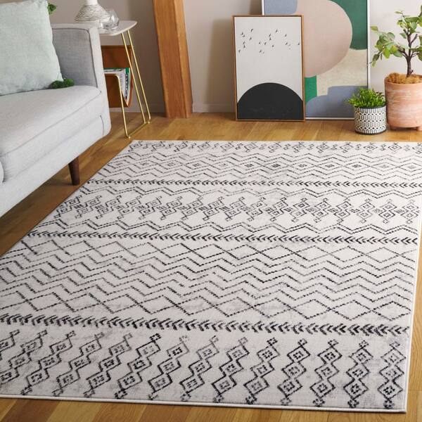 Temple 4 ft. x 6 ft. Ivory/Gray Black Tribal TPL105A Area Rug